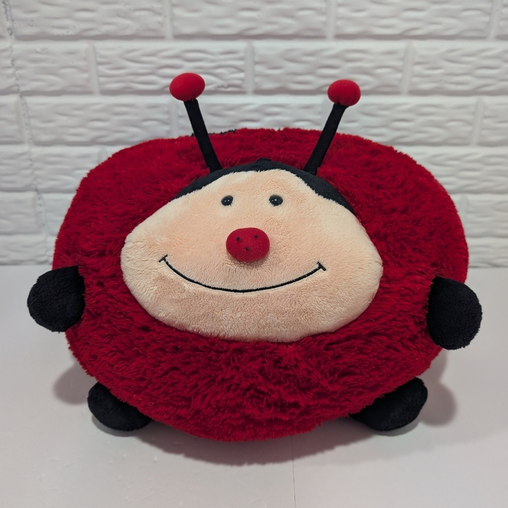 RARE American Mills Ladybug Plush Pillow 18 Inch Round Red Black Stuffed Animal